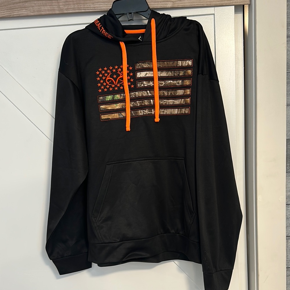 Realtree Men's Black Hoodie with Orange Accents